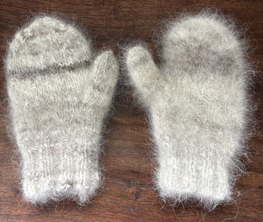 Vintage Handknit Fuzzy Angora Mittens Gray Cottagecore Winter Grandmacore